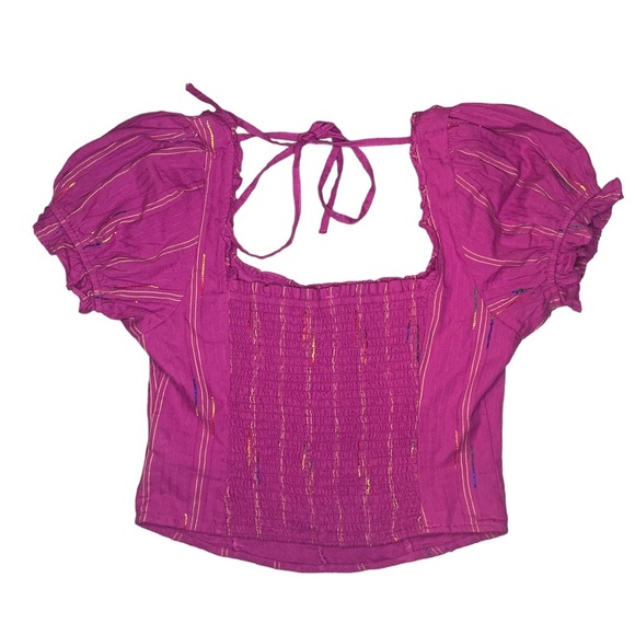 Free People Seatonin Corset Smocked Puff Sleeve Stripe Top Size XS - Picture 3 of 6